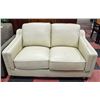 Image 1 : BEIGE GENUINE LEATHER LOVE SEAT GOOSE DOWN FILLED