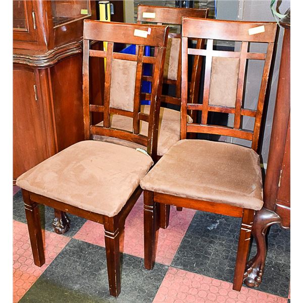 SET OF 3 SOLID DARK WOOD HIGHBACK DINING CHAIRS