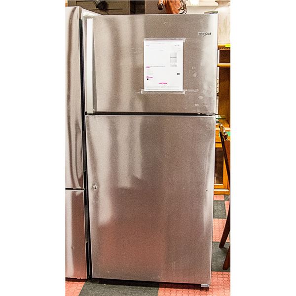 WHIRLPOOL 30  STAINLESS TOP FREEZER FRIDGE