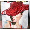 Image 1 : LADY IN RED LACE HAT TEXTURED CANVAS 32" X 32"