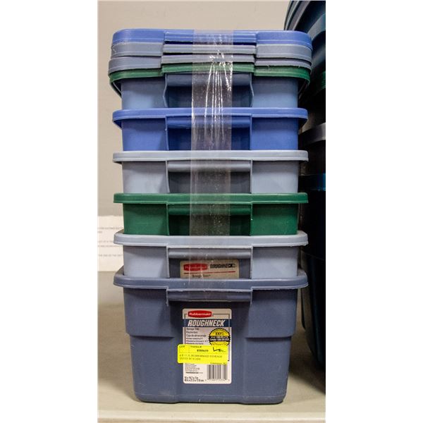 6 X 11.3L RUBBERMAID STORAGE TOTES W/ 4 LIDS