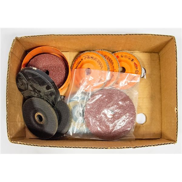 BOX WITH OVER 25 NEW VARIOUS GRINDING DISCS