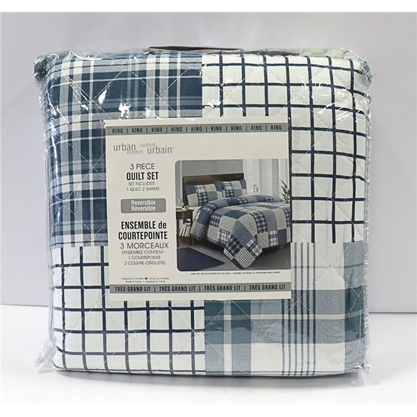 KING 3 PC URBAN COMFORT QUILT SET(REVERSIBLE)