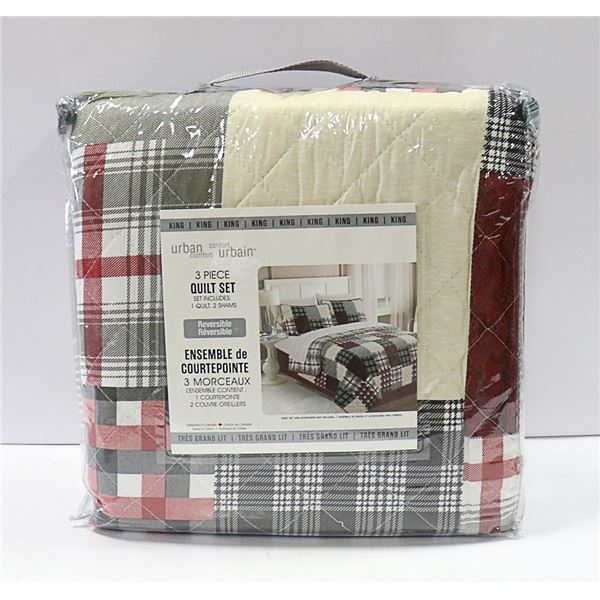 KING 3 PC URBAN COMFORT QUILT SET(REVERSIBLE)