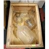 Image 1 : WOOD CRATE WITH 5 GALLON PYREX BOTTLE AND MORE