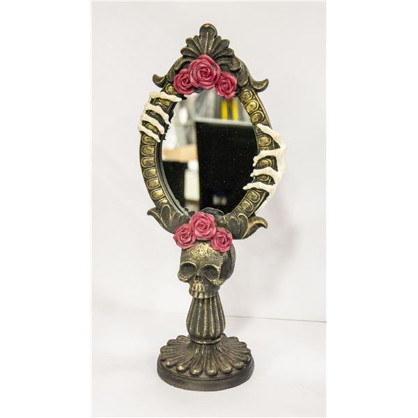 DECORATIVE SKULL THEMED FREE STANDING MIRROR