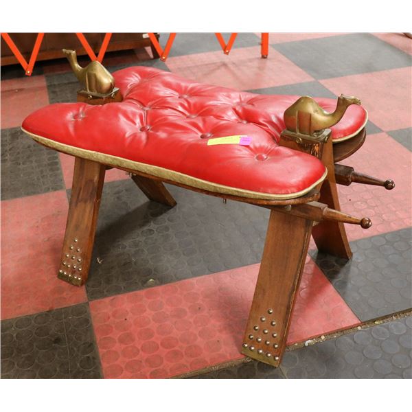 VINTAGE MIDDLE EASTERN STOOL W/BRASS CAMEL DETAIL