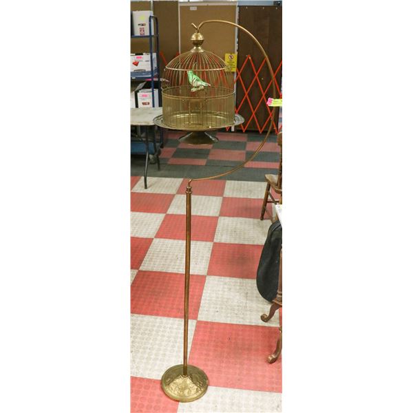 ANTIQUE BRASS BIRD CAGE ON STAND