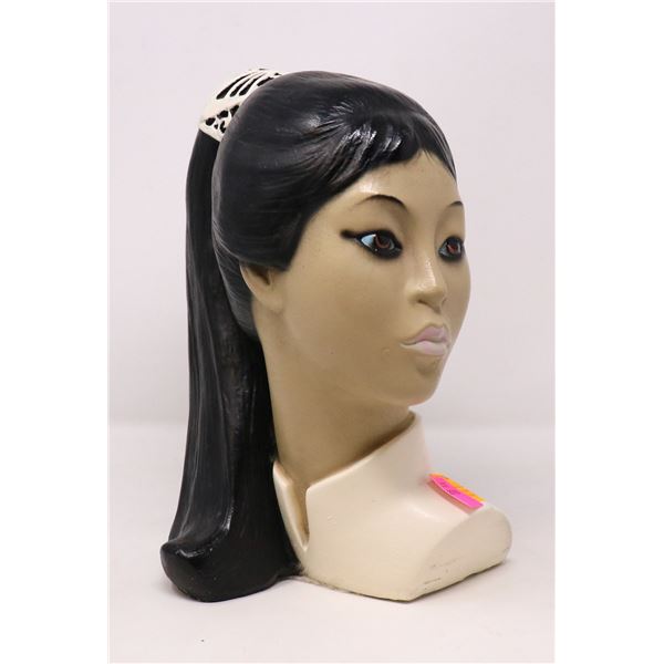 1950S ASIAN GIRLS BUST STATUE CAST PAINTED