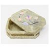 Image 1 : CARVED GREEN STONE KEEPSAKE BOX WITH FLORAL