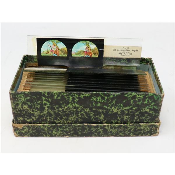 BOX OF ASSORTED ANTIQUE GLASS PICTURE SLIDES