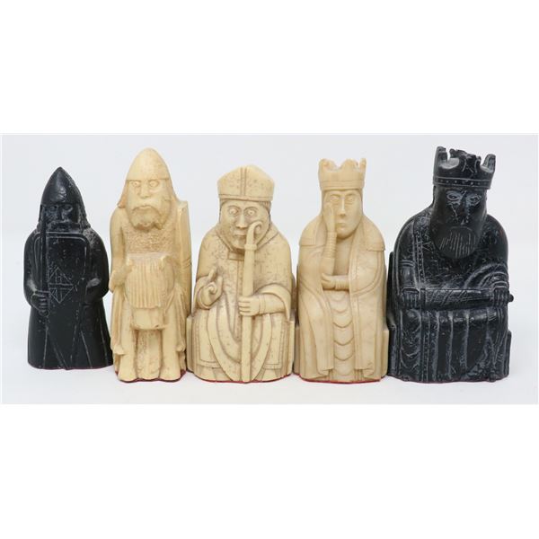 LOT OF 5 LEWIS CHESSMAN PIECES KING QUEEN BISHOP