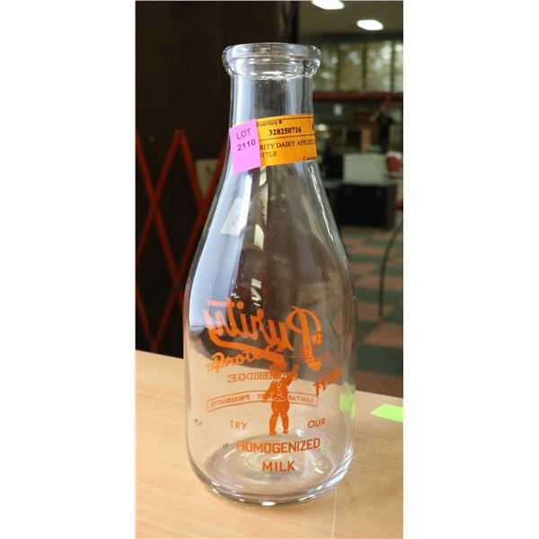 1950S PURITY DAIRY APPLIED LABEL MILK BOTTLE