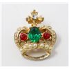 Image 1 : VINTAGE CROWN BROOCH WITH RED AND GREEN STONES