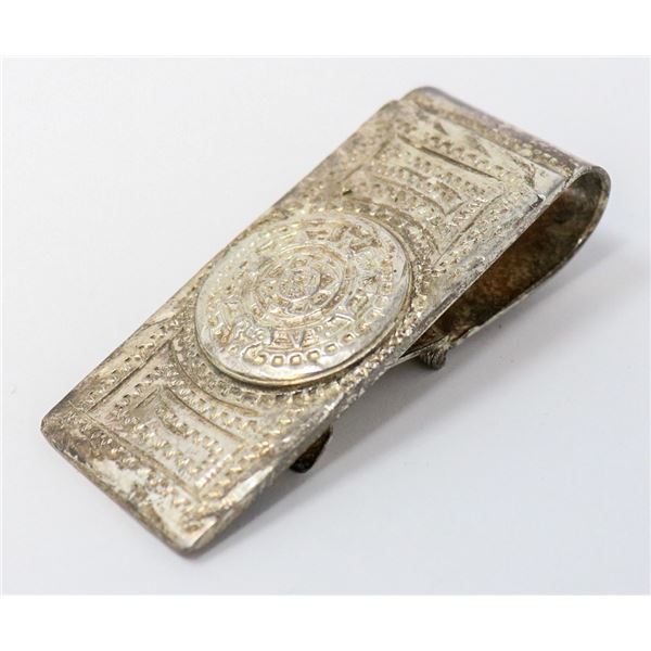 LARGE MEXICAN SILVER HAND TOOLED MONEY CLIP
