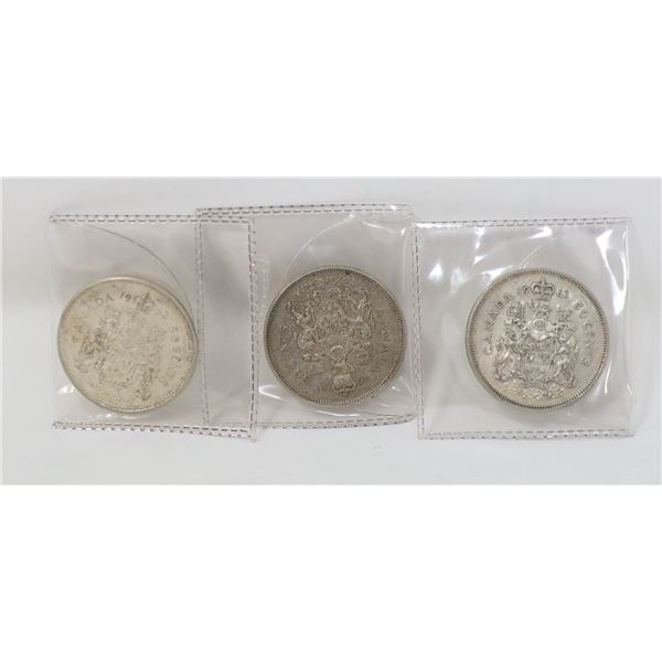LOT OF 3 SILVER CANADIAN 50 CENT COINS