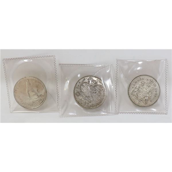 LOT OF 3 SILVER CANADIAN 50 CENT COINS