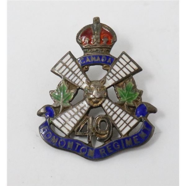 SILVER WW1 EDMONTON 49 REGIMENT PIN