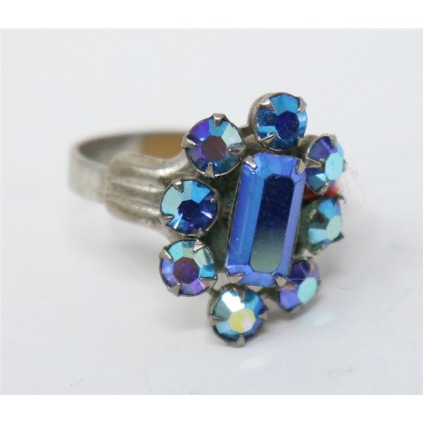 ANTIQUE ADJUSTABLE BLUE COSTUME JEWELLERY RING