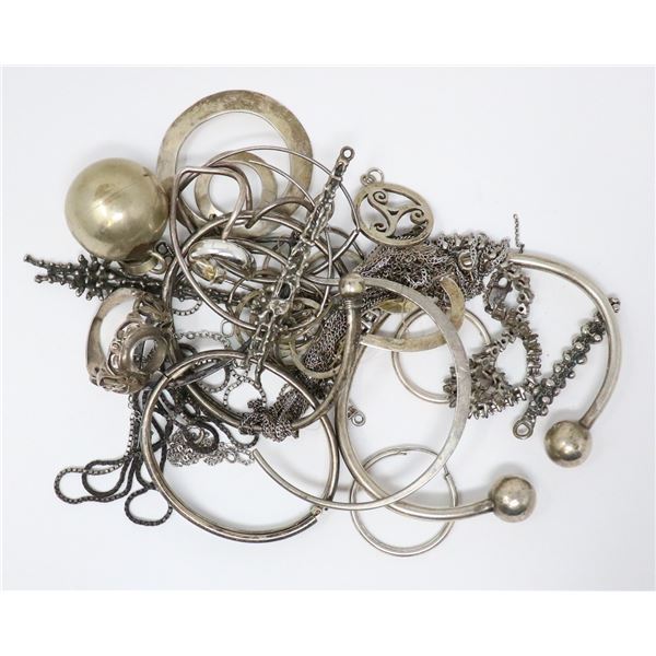 SILVER SCRAP LOT OF ASSORTED JEWELLERY
