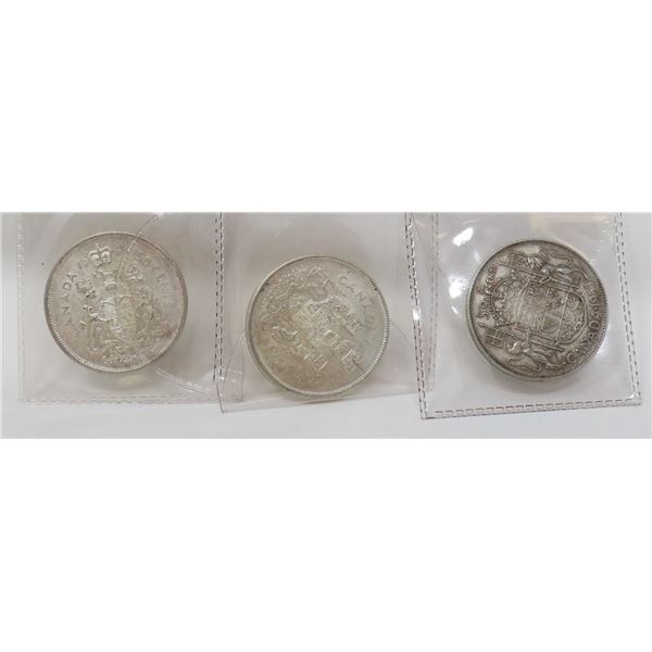 LOT OF 3 SILVER CANADIAN 50 CENT COINS