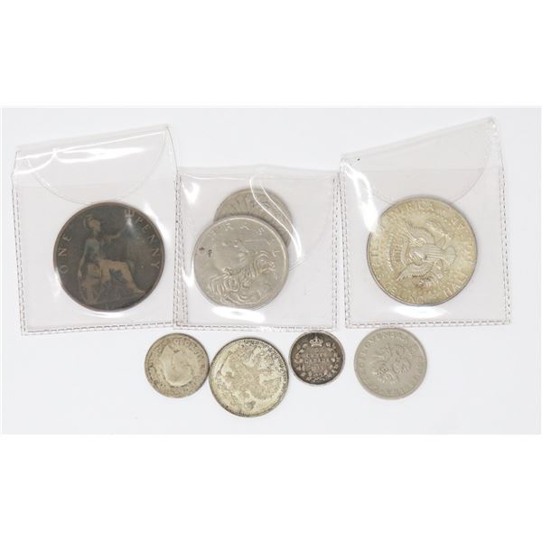 LOT OF ASSORTED ANTIQUE AND  SILVER COINS