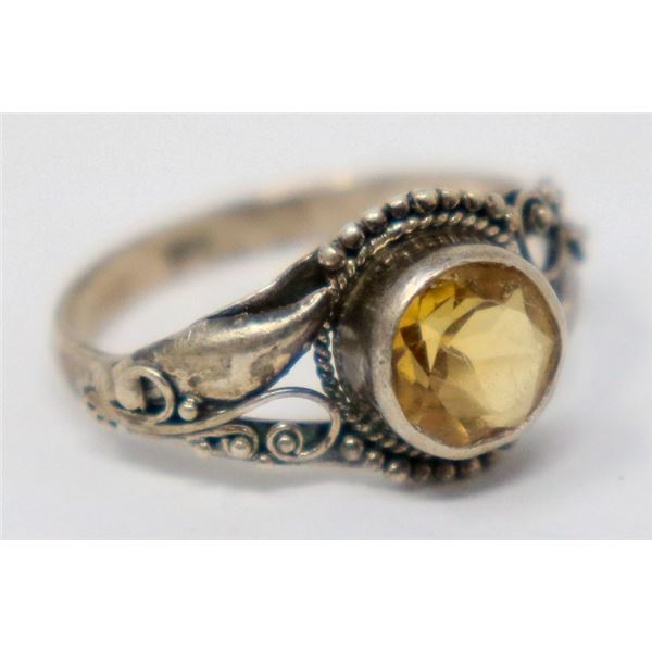 ANTIQUE SILVER RING WITH ORANGE SAPPHIRE