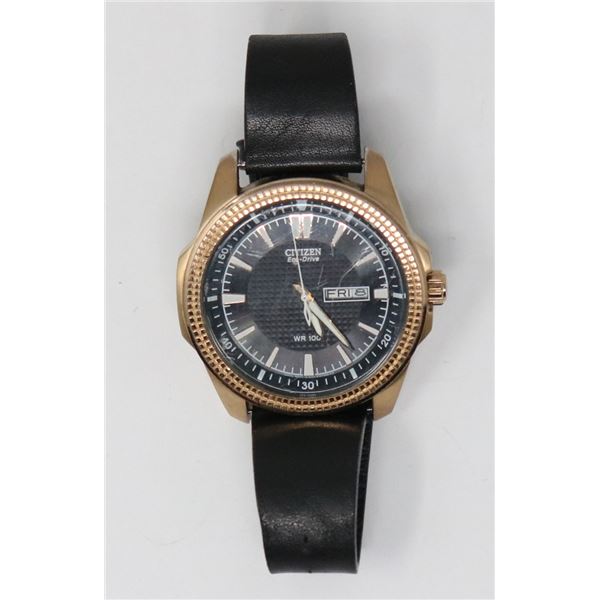 MENS CITIZEN ECO DRIVE WRIST WATCH W LEATHER