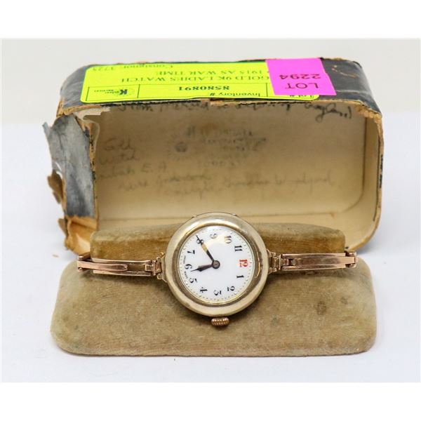 SOLID GOLD 9K LADIES WATCH DATED 1915 AS WAR TIME