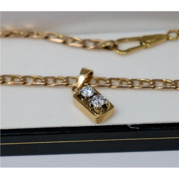 18K HEAVY GOLD CHAIN WITH TWO BRILLIANT DIAMONDS
