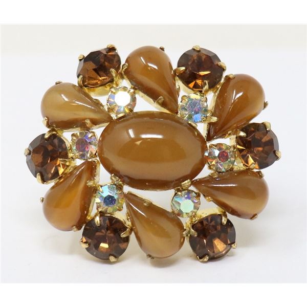 VINTAGE AMBER COLOUR COSTUME JEWELLERY BROOCH