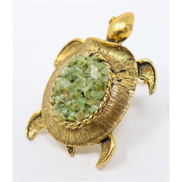 VINTAGE TURTLE BROOCH GOLD TONE