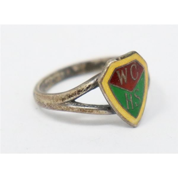 SILVER ENAMELLED SCHOOL RING IN BIRKS BOX
