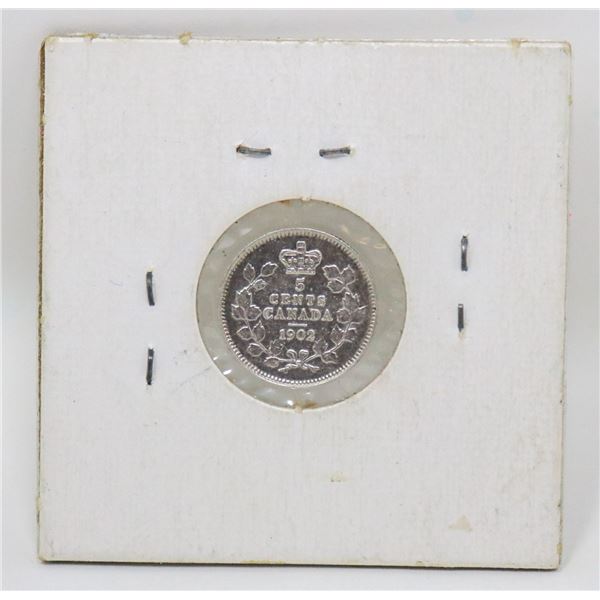 1902 SILVER CANADIAN 5 CENT COIN EXTRA FINE PLUS
