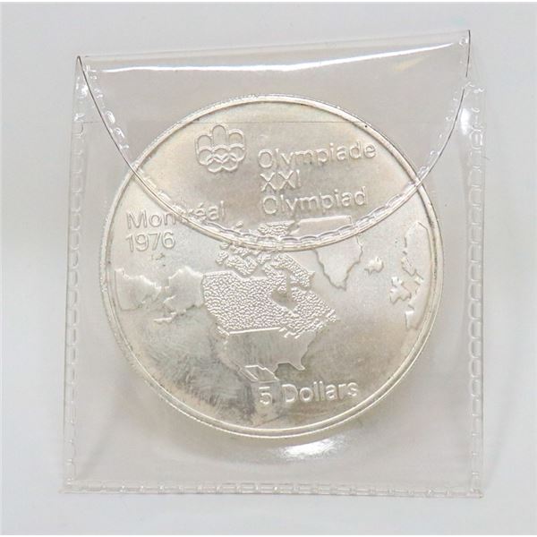 1 OZ SILVER 1976 CANADIAN 5 DOLLAR OLYMPIC COIN