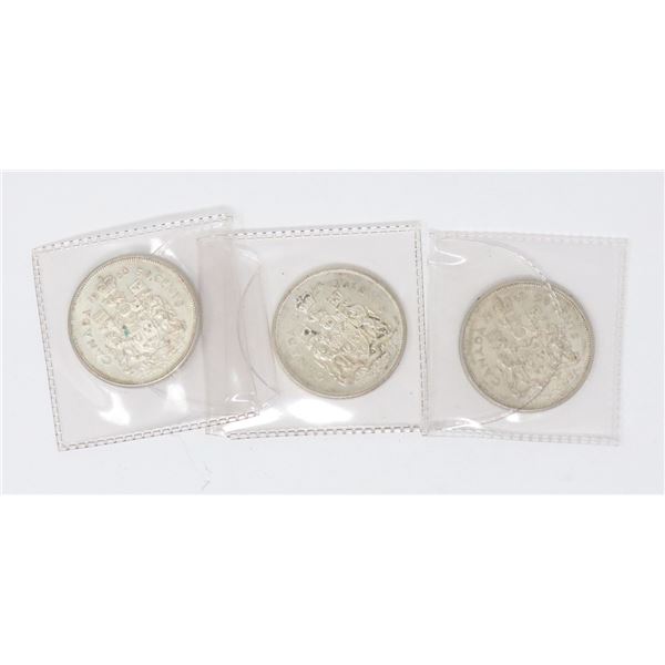 LOT OF 3 SILVER CANADIAN 50 CENT COINS