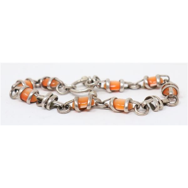 925 SILVER AND ORANGE MURANO GLASS BRACELET