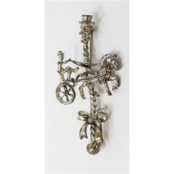 STERLING SILVER HORSE AND BUGGY TIE CLIP