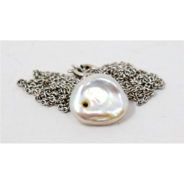 14K WHITE GOLD NECKLACE WITH NATURAL PEARL