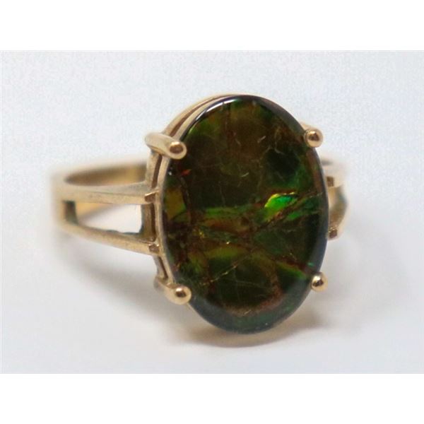 14K GOLD RING WITH AMMOLITE STONE
