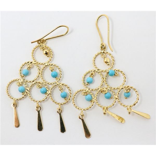 14K ITALIAN GOLD FANCY EARRINGS WITH BLUE BEADS, S