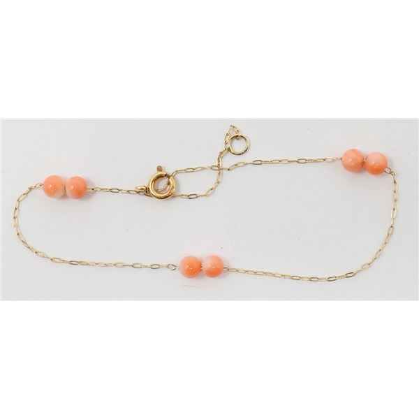 14K GOLD FINE LINK NECKLACE WITH PINK BEADS