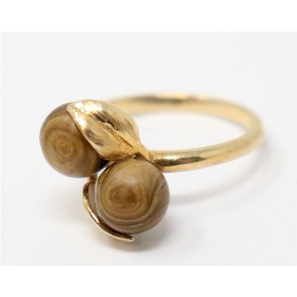 14K GOLD RING WITH BROWN BEADS