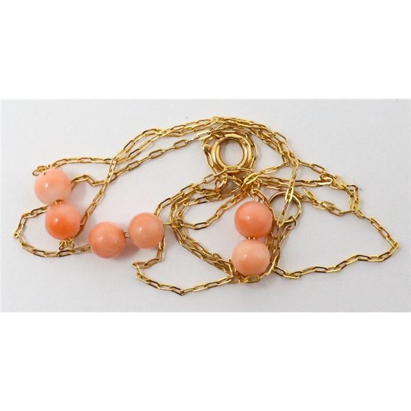 14K GOLD FINE LINK NECKLACE WITH PINK BEADS