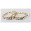 Image 1 : 10K GOLD HOOP EARRINGS WITH GREEN AND CLEAR STONES