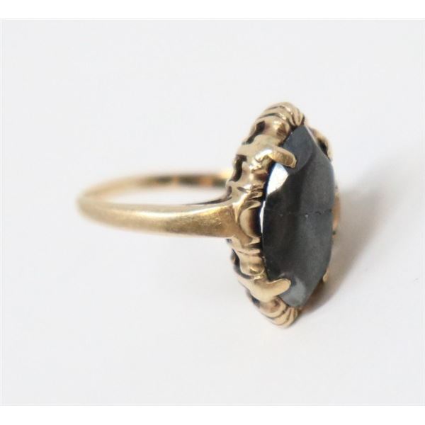 10K GOLD RING WITH BLACK MARQUISE STONE