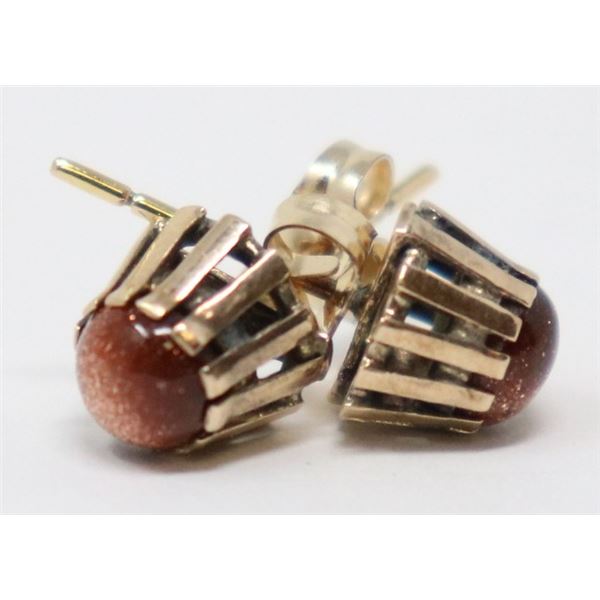14K GOLD EARRINGS WITH RED GOLDSTONE