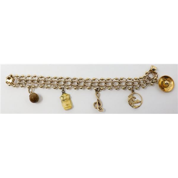 10K GOLD CHARM BRACELET WITH 5 CHARMS