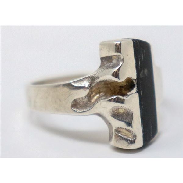 LAPPONIA MENS STERLING SILVER RING WITH DARK INLAY