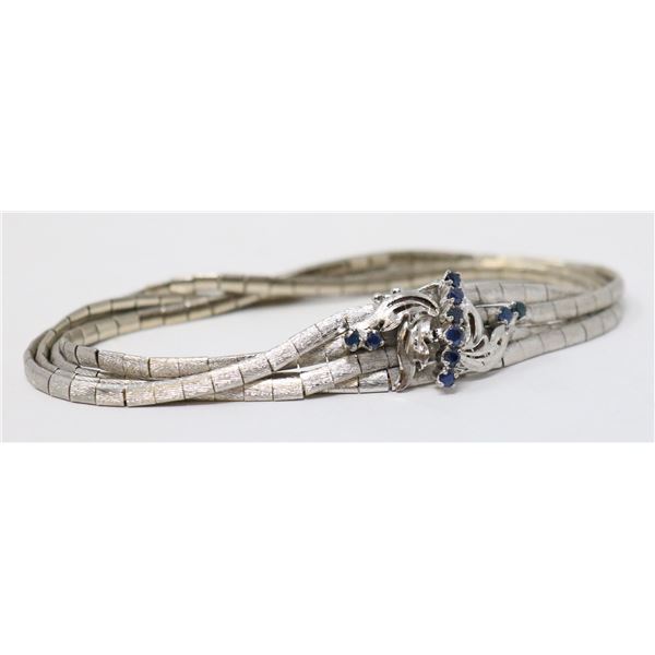 NICKEL PLATE MULTI-STRAND BRACELET WITH BLUE STONE